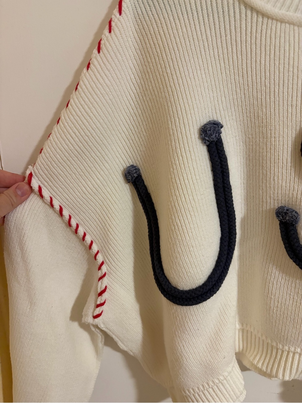 Miou Muse USA Rope Letter Oversized Ivory Sweater Patriotic - Picture 4 of 4